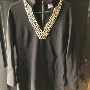 Sail to Sable Gold embellished long sleeve dress L